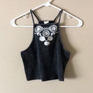 Black crop top with beautiful white flower pattern